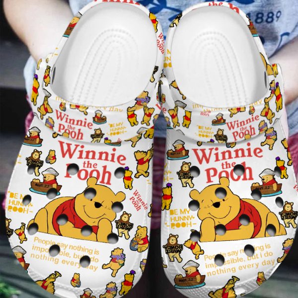 GMP22083014 mockup 04, Unisex White Winnie The Pooh Crocs Available For Adult And Kids, Adult, Classic, Kids, Unisex, White