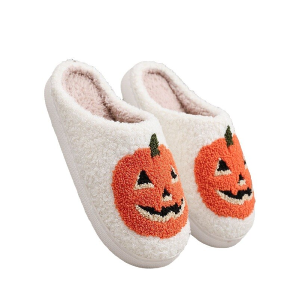 image 10, New Halloween Pumpkin Fuzzy White House Slippers, Fluffy, Fuzzy, New, Unisex, White