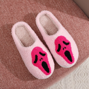 image 21, Non-slip Halloween Ghost Face Pink Fuzzy House Slippers, Fluffy, Fuzzy, Non-slip, Pink, Unisex