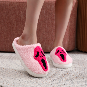 image 22, Non-slip Halloween Ghost Face Pink Fuzzy House Slippers, Fluffy, Fuzzy, Non-slip, Pink, Unisex