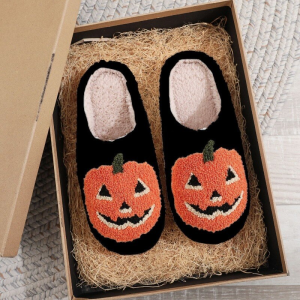 image 5, Comfort Halloween Pumpkin Black House Slippers, Black, Comfort, Fluffy, Unisex