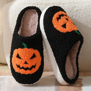 image 6, Comfort Halloween Pumpkin Black House Slippers, Black, Comfort, Fluffy, Unisex