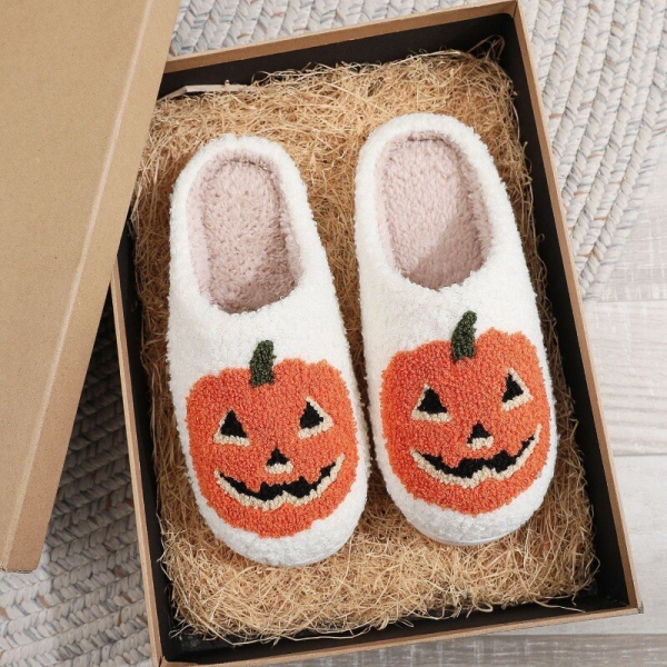 image 9, New Halloween Pumpkin Fuzzy White House Slippers, Fluffy, Fuzzy, New, Unisex, White