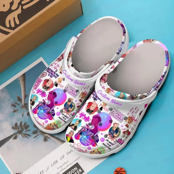 2 1 scaled 1, Lightweight Non-slip And Customized Crocs, Pink Summer Carnival Tour 2023 On The White Crocs. Quick Delivery Available!, Customized, Non-slip, Pink, White