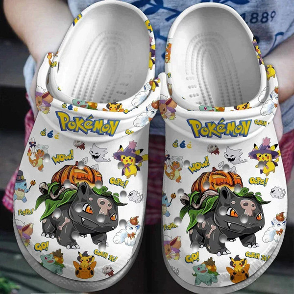 AnyConv.com tai xuong, Personalized Amazing Bulbasaur Halloween White Crocs For Adult, Water-Resistant Crocs For Outdoor Activity, Amazing, Personalized, Water-Resistant