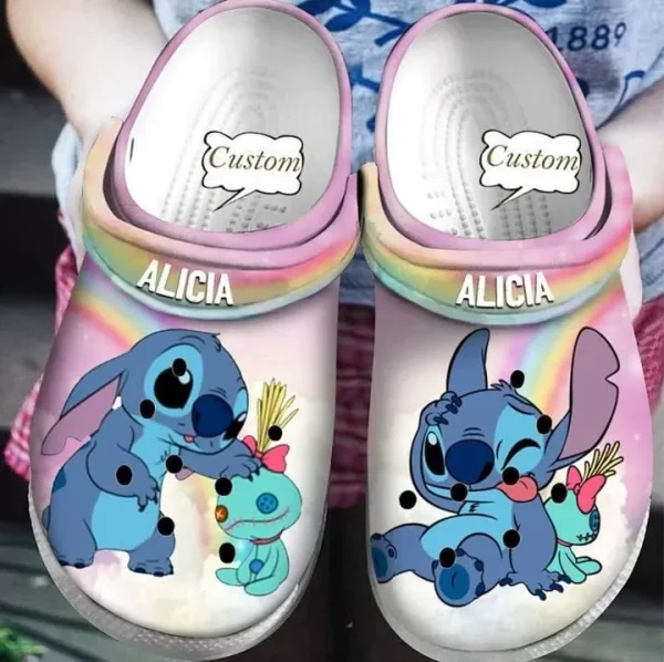 Custome Name Lilo Stitch Cute Crocband Crocs lgzk11 jpg, Personalized Crocs Cute Stitch Rainbow Clogs, Easy to Take On And Take Off, Cute, Personalized