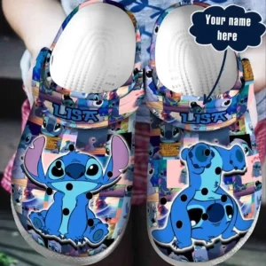 Custome Name Lilo Stitch Shoes Crocs bltvmr jpg, Customized Funny Disney Stitch Blue Crocs, Comfort For Outdoor Play, Blue, Funny, Outdoor
