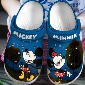 Disney Mickey Mouse and Minnie Mouse Together Crocband Crocs Clog Shoes, Blue Soft Mickey Mouse Clogs, Unisex Adult Crocs, Adult, Blue, Soft, Unisex