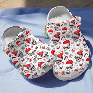 GAB1009111ch 2 600×600 1, Crocs Water-resistant Christmas Skull White Clogs, Water-Resistant, White