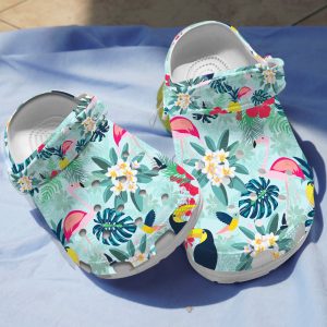 GAB1905105 10, Rock Your Summer With Lightweight Non-slip And Breathable Tropical Flamingo Crocs, Breathable, Non-slip