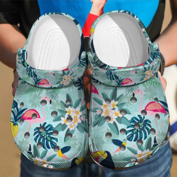 GAB1905105 4, Rock Your Summer With Lightweight Non-slip And Breathable Tropical Flamingo Crocs, Breathable, Non-slip