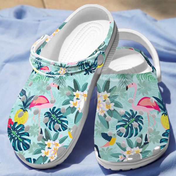 GAB1905105 7, Rock Your Summer With Lightweight Non-slip And Breathable Tropical Flamingo Crocs, Breathable, Non-slip
