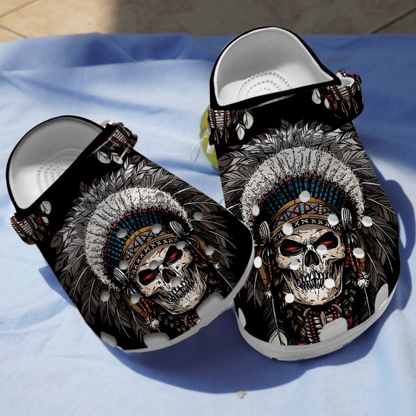 GAB2112105ch ads 1, Non-Slip Skull Native American 3d Printed Crocs For Adults, 3d Printed, Adult, Non-slip
