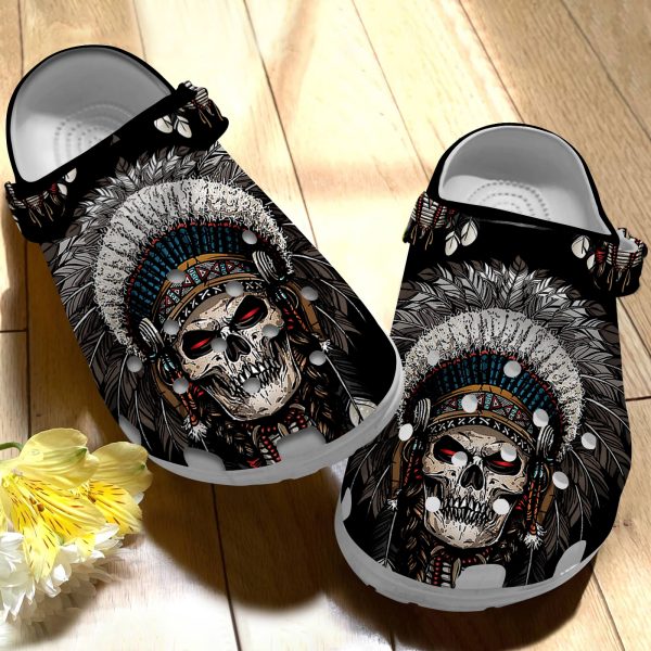 GAB2112105ch ads 2, Non-Slip Skull Native American 3d Printed Crocs For Adults, 3d Printed, Adult, Non-slip