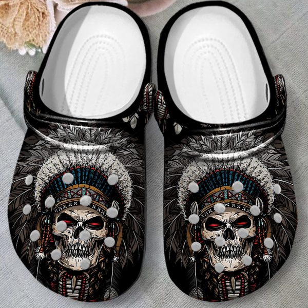 GAB2112105ch ads 4, Non-Slip Skull Native American 3d Printed Crocs For Adults, 3d Printed, Adult, Non-slip