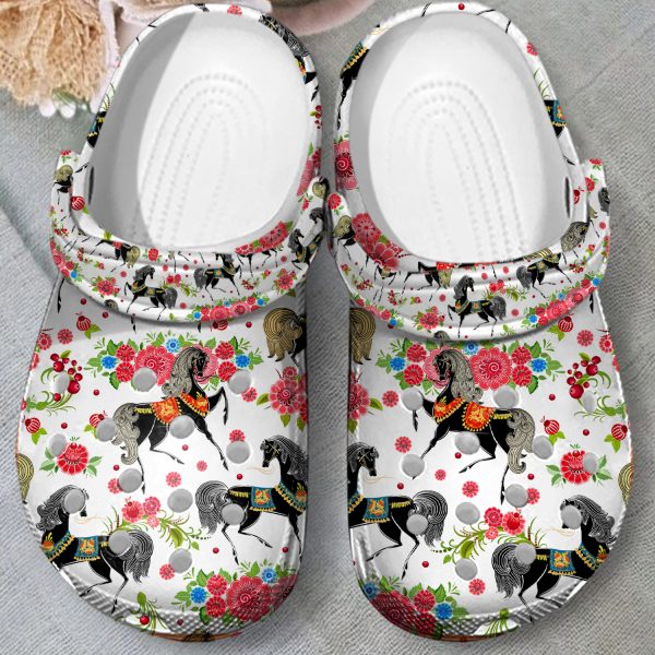 GAB2805118 10, Lightweight And Non-slip Floral Horse Crocs, Perfect For Outdoor Activity, Non-slip