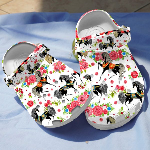GAB2805118 3, Lightweight And Non-slip Floral Horse Crocs, Perfect For Outdoor Activity, Non-slip