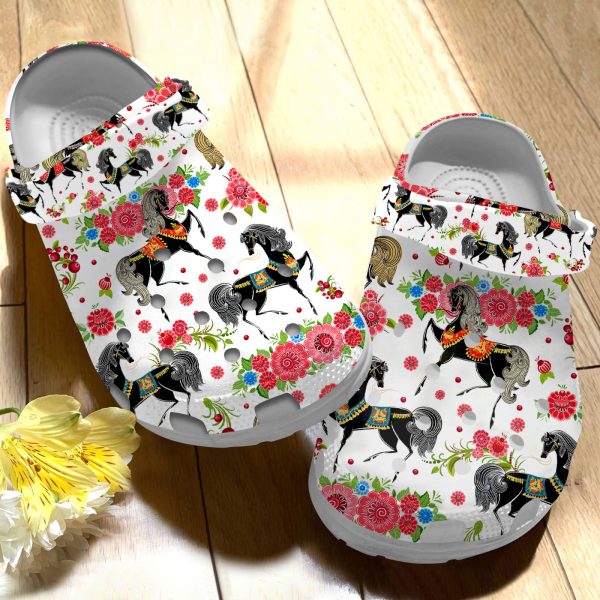 GAB2805118 7, Lightweight And Non-slip Floral Horse Crocs, Perfect For Outdoor Activity, Non-slip