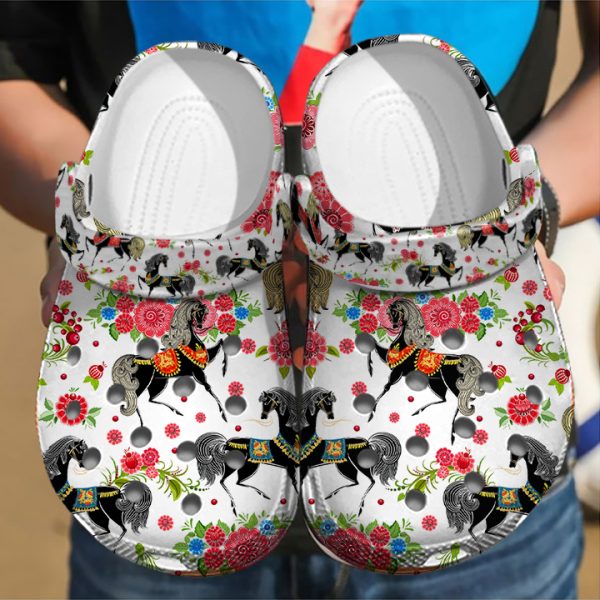 GAB2805118 8, Lightweight And Non-slip Floral Horse Crocs, Perfect For Outdoor Activity, Non-slip