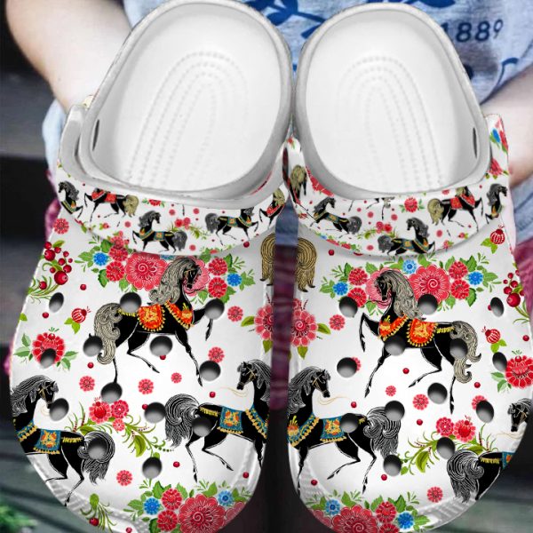 GAB2805118 9, Lightweight And Non-slip Floral Horse Crocs, Perfect For Outdoor Activity, Non-slip
