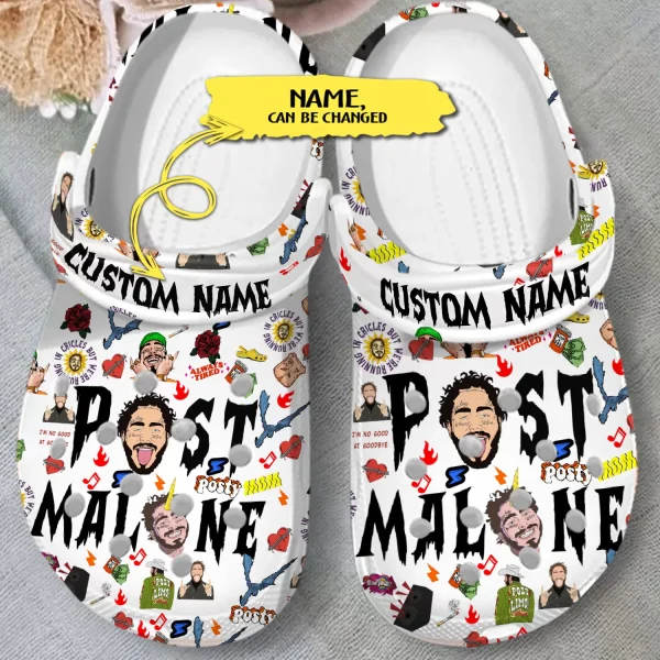 GAL1507306 jpg, Durable Breathable And Water-Resistant Post Malone Music With Custom Name On The White Crocs, Fast Shipping!, Breathable, Durable, Water-Resistant, White