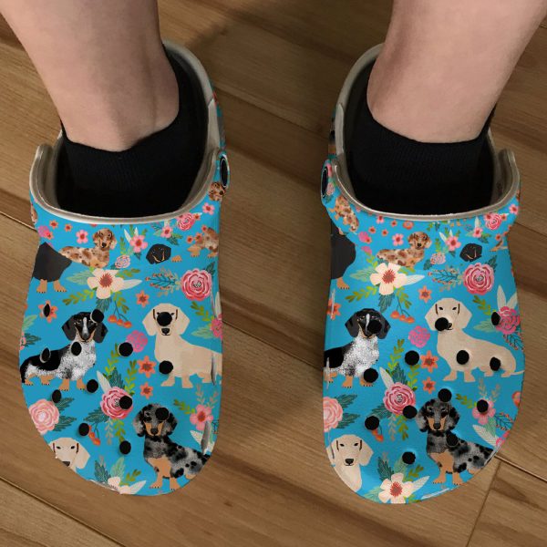 GAN0505101 ads blue 1, Breathable And Water-Resistant Dachshund Floral On The Light Blue Crocs, Order Now for a Special Discount!, Breathable, Light Blue, Water-Resistant