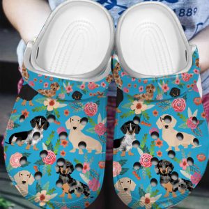 GAN0505101 ads blue 2, Breathable And Water-Resistant Dachshund Floral On The Light Blue Crocs, Order Now for a Special Discount!, Breathable, Light Blue, Water-Resistant