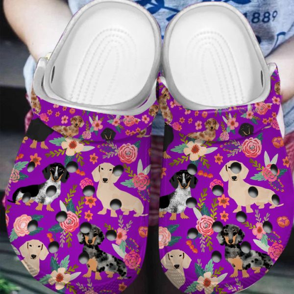 GAN0505101 ads purple 2, Breathable And Water-Resistant Dachshund Floral On The Light Blue Crocs, Order Now for a Special Discount!, Breathable, Light Blue, Water-Resistant