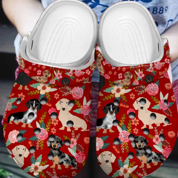 GAN0505101 ads red 2, Breathable And Water-Resistant Dachshund Floral On The Light Blue Crocs, Order Now for a Special Discount!, Breathable, Light Blue, Water-Resistant