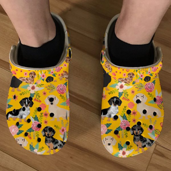 GAN0505101 ads yellow 1, Breathable And Water-Resistant Dachshund Floral On The Light Blue Crocs, Order Now for a Special Discount!, Breathable, Light Blue, Water-Resistant