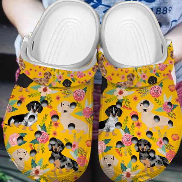 GAN0505101 ads yellow 2, Breathable And Water-Resistant Dachshund Floral On The Light Blue Crocs, Order Now for a Special Discount!, Breathable, Light Blue, Water-Resistant