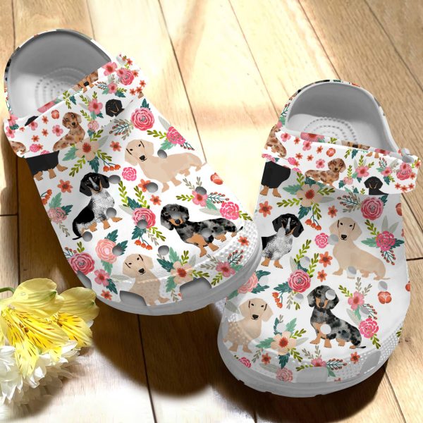 GAN0505101 ADS white 3, Breathable And Water-Resistant Dachshund Floral On The Light Blue Crocs, Order Now for a Special Discount!, Breathable, Light Blue, Water-Resistant