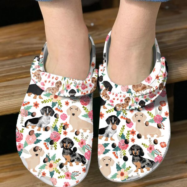 GAN0505101 ADS white 5, Breathable And Water-Resistant Dachshund Floral On The Light Blue Crocs, Order Now for a Special Discount!, Breathable, Light Blue, Water-Resistant