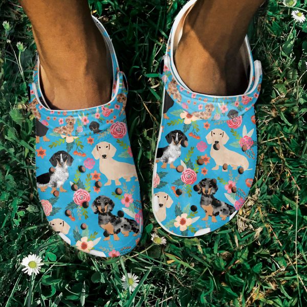 GAN0505101 ads blue 4, Breathable And Water-Resistant Dachshund Floral On The Light Blue Crocs, Order Now for a Special Discount!, Breathable, Light Blue, Water-Resistant
