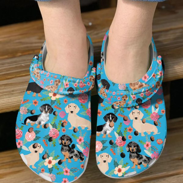 GAN0505101 ads blue 5, Breathable And Water-Resistant Dachshund Floral On The Light Blue Crocs, Order Now for a Special Discount!, Breathable, Light Blue, Water-Resistant