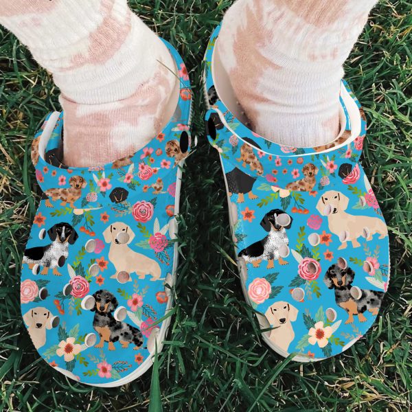 GAN0505101 ads blue 6, Breathable And Water-Resistant Dachshund Floral On The Light Blue Crocs, Order Now for a Special Discount!, Breathable, Light Blue, Water-Resistant