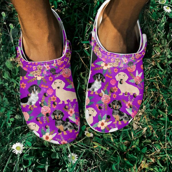 GAN0505101 ads purple 4, Breathable And Water-Resistant Dachshund Floral On The Light Blue Crocs, Order Now for a Special Discount!, Breathable, Light Blue, Water-Resistant