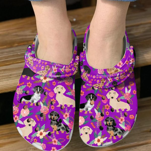 GAN0505101 ads purple 5, Breathable And Water-Resistant Dachshund Floral On The Light Blue Crocs, Order Now for a Special Discount!, Breathable, Light Blue, Water-Resistant
