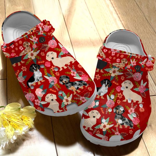 GAN0505101 ads red 3, Breathable And Water-Resistant Dachshund Floral On The Light Blue Crocs, Order Now for a Special Discount!, Breathable, Light Blue, Water-Resistant
