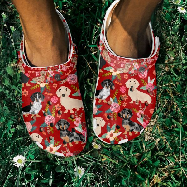 GAN0505101 ads red 4, Breathable And Water-Resistant Dachshund Floral On The Light Blue Crocs, Order Now for a Special Discount!, Breathable, Light Blue, Water-Resistant