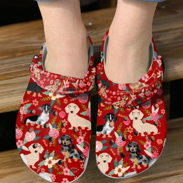 GAN0505101 ads red 5, Breathable And Water-Resistant Dachshund Floral On The Light Blue Crocs, Order Now for a Special Discount!, Breathable, Light Blue, Water-Resistant