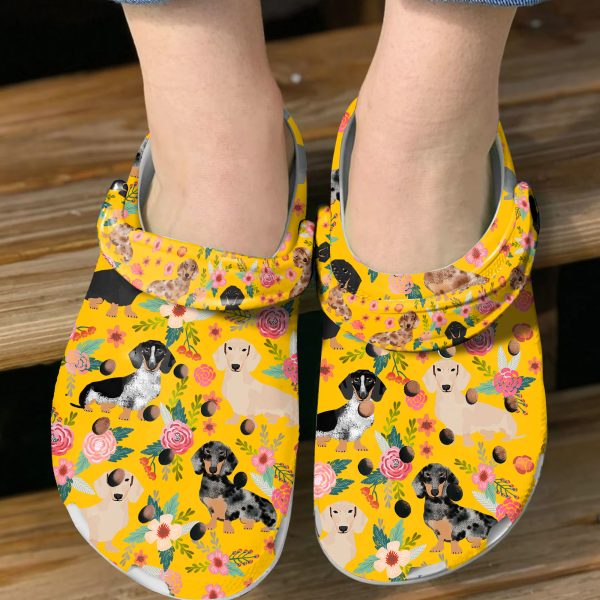 GAN0505101 ads yellow 5, Breathable And Water-Resistant Dachshund Floral On The Light Blue Crocs, Order Now for a Special Discount!, Breathable, Light Blue, Water-Resistant
