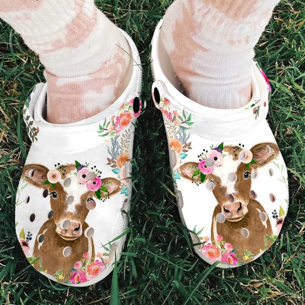 GAT0806102ch ads 6, Cute Baby Cattle With Colorful Flower Crown On Head Crocs, Cute