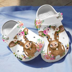 GAT0806102ch ads 7, Cute Baby Cattle With Colorful Flower Crown On Head Crocs, Cute