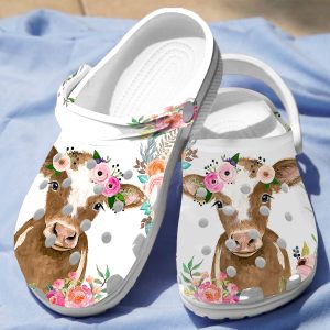 GAT0806102ch ads 9, Cute Baby Cattle With Colorful Flower Crown On Head Crocs, Cute