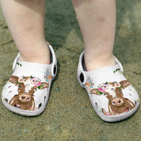 GAT0806102ch kid ads 2, Cute Baby Cattle With Colorful Flower Crown On Head Crocs, Cute