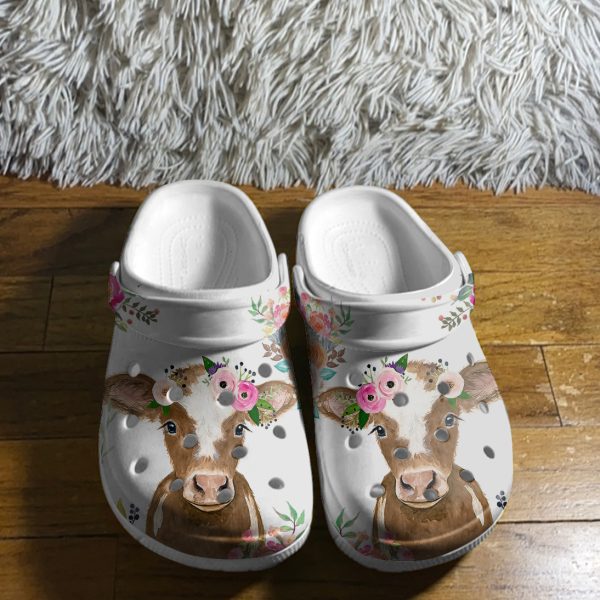 GAT0806102ch kid ads 3, Cute Baby Cattle With Colorful Flower Crown On Head Crocs, Cute