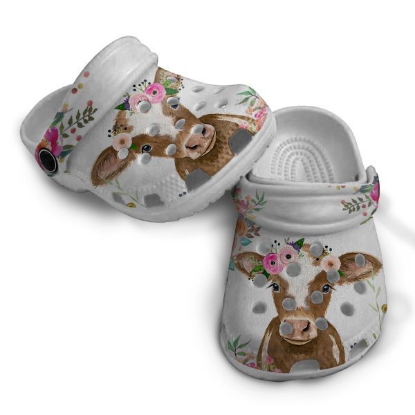 GAT0806102ch kid ads 4, Cute Baby Cattle With Colorful Flower Crown On Head Crocs, Cute