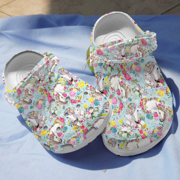 GAT1207109ch ads 1, Limited And White Horse Floral Crocs, Order Now For A Special Discount, Special, White
