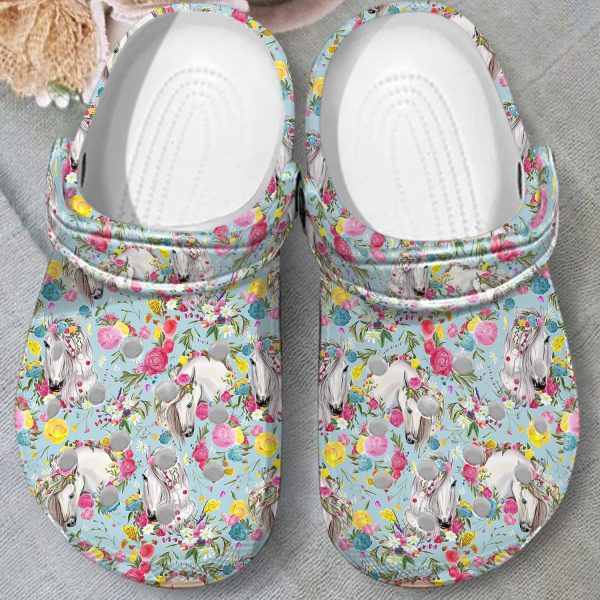 GAT1207109ch ads 2, Limited And White Horse Floral Crocs, Order Now For A Special Discount, Special, White